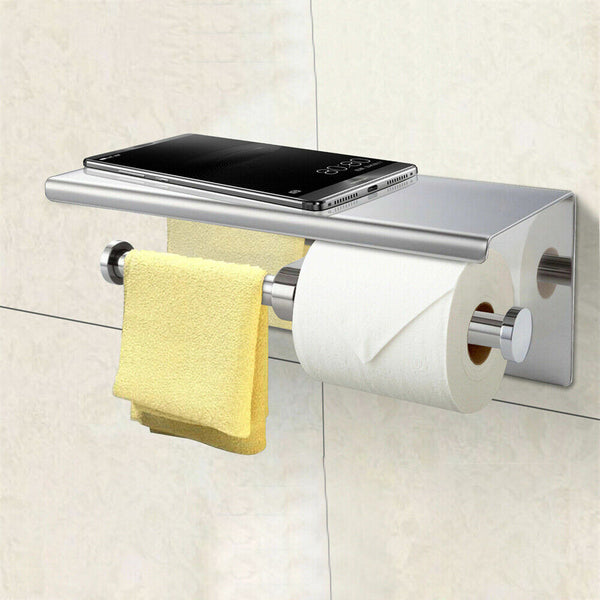 Toilet Paper Holder Double Roll Stainless Steel Hook Bathroom Rack Wall Mount