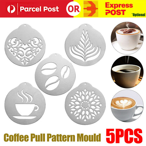 5PCS Coffee DIY SS Steel Art Pen Needle Coffee Latte Barista Template Stencils