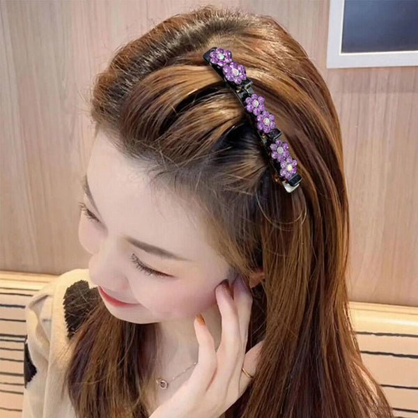 Sparkling Crystal Stone Braided Hair Clips Double Bang Hair Clip Accessories