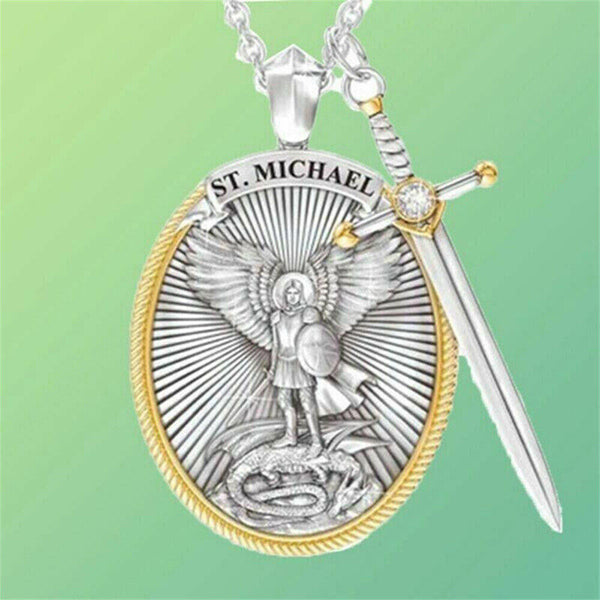 The Archangel St Michael Pendant Prayer Catholic Patron Necklace Sword Lord Gift