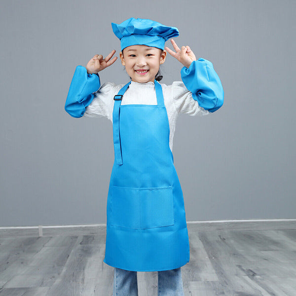 Unisex Kids Boys Girls Adjustable Apron Kitchen Cooking Wear Pocket Washable AU