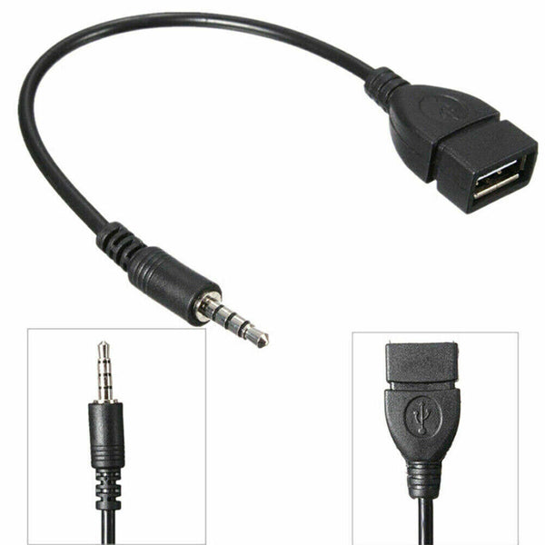 Male Cable Plug AUX Jack 3.5mm Audio to USB 2.0 Female Converter Cord Car Player