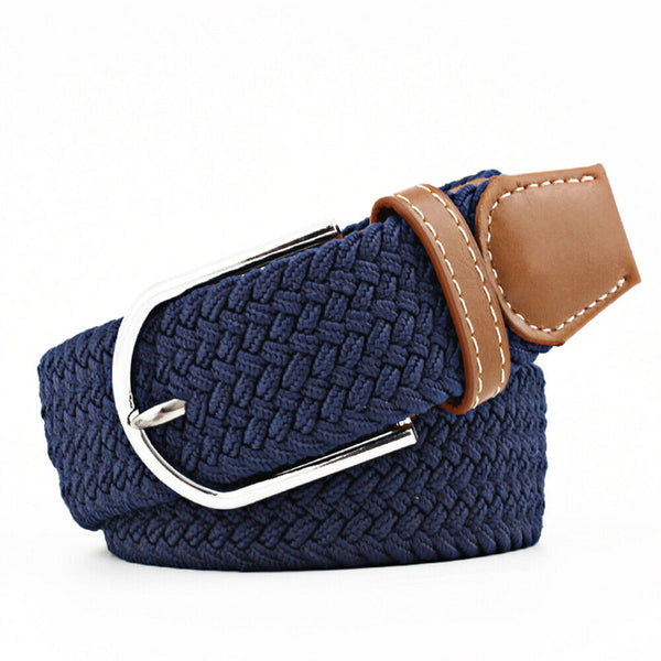 Unisex Stretch Elastic Braided Woven Canvas Buckle Jeans Waist Belt Waistband