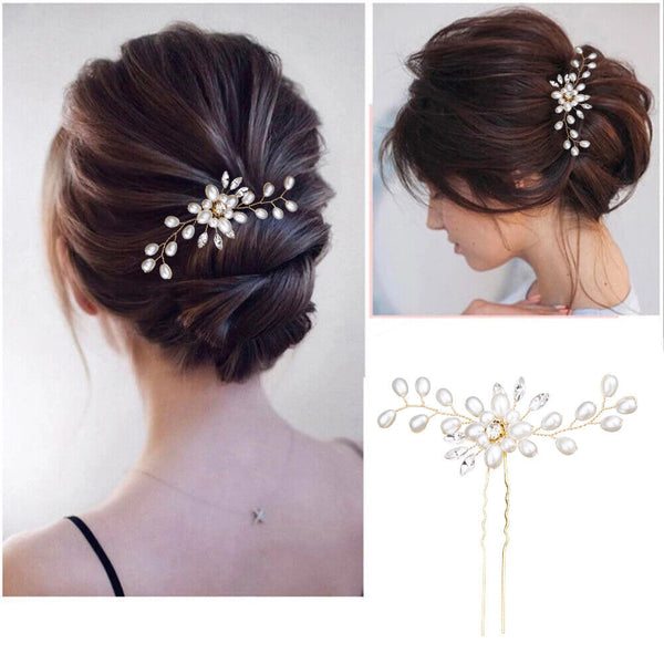 5/10 Bridal Hair Pins Rhinestone Pearl Diamante Flower Slide Clips Grips Wedding