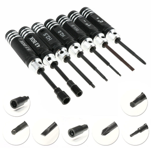 7 Pieces Screwdriver Set RC Tool Steel Kit for RC Model Car Helicopter Black