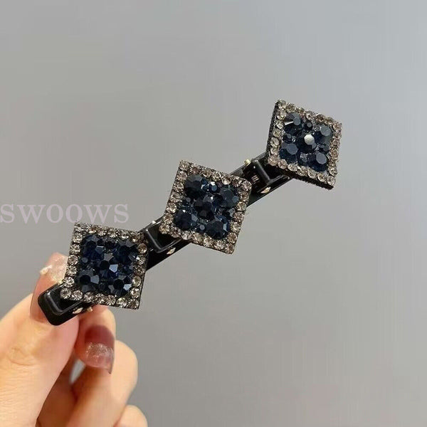 Sparkling Crystal Stone Braided Hair Clips, Satin Rhinestone Fabric Hair Bands