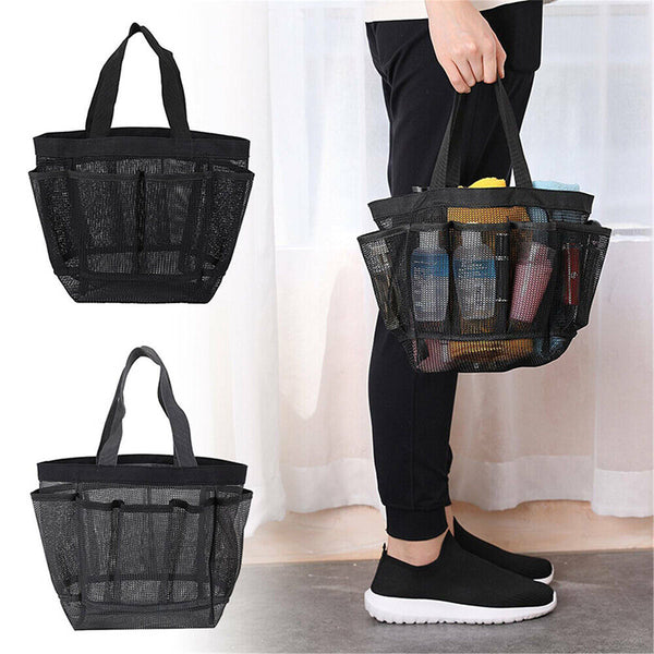 Portable Mesh Shower Bag Caddy 8 Pocket Bathroom Tote Toiletry Bath Organizer