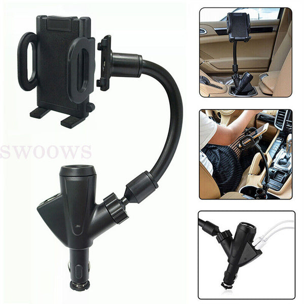 New Car Cigarette Lighter Socket Dual USB Charger Phone Mount Holder