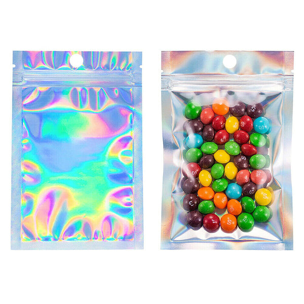 50-200 Food Storage Pouch Holographic Resealable Mylar Ziplock Aluminum Foil Bag