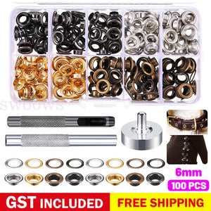 Eyelet Punch Die Tool Kits +100set Eyelets Grommet Washer 6mm For Leather Craft