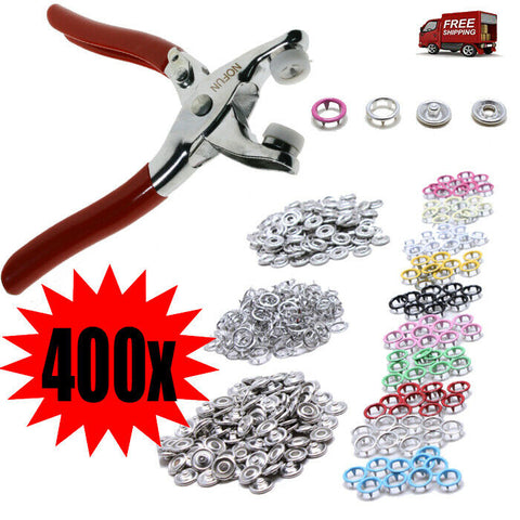 400pcs Prong Pliers Ring Press Studs Snap Popper Fasteners 9.5mm DIY Tool Kit AU