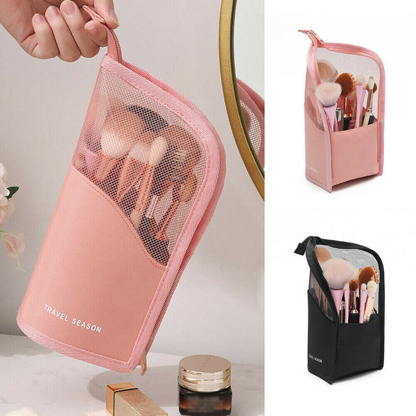 Stand Cosmetic Bag Travel Zipper Makeup Brush Holder Organizer Pouch Case Cover