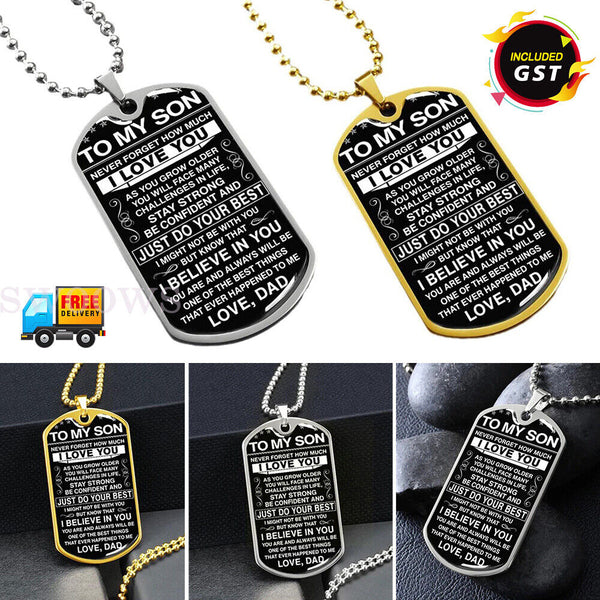 Stainless Steel To My Son Dog Tag Necklace Mother Father Love Mom Dad Graduation