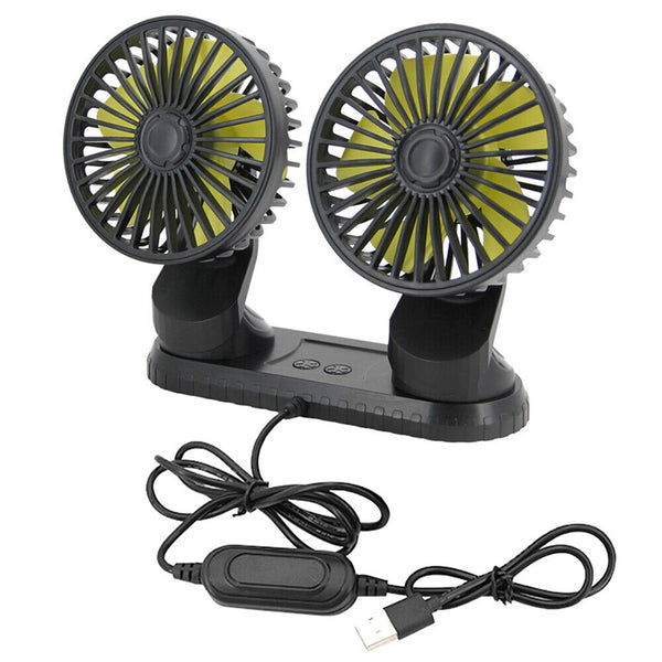 USB Powered Car Fan Dual Head 3-Speed Dashboard Rotation Cooling Fan Air Cooler