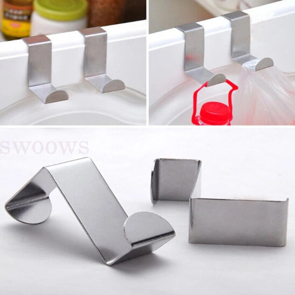 2/10 Stainless Steel Over the Door Hooks Kitchen Towel Holder Clothes Bag Hanger