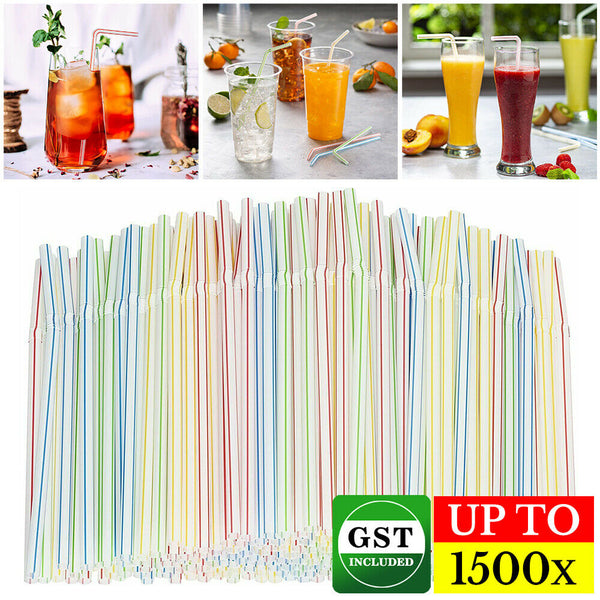 Up to 1500x Disposable Flexible Bendable Straw Plastic Drinking Drink Party Bulk