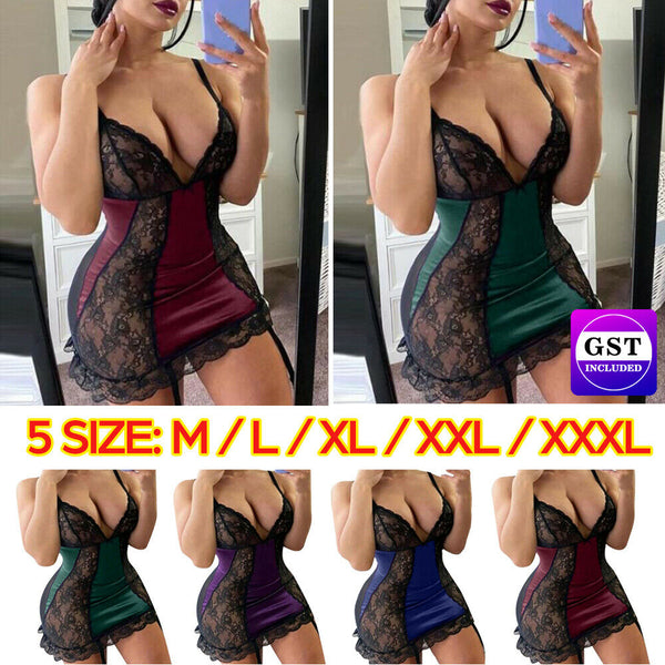 Women Sexy Lace Lingerie Babydoll Bodycon Nightdress Nighties Dress Plus Size