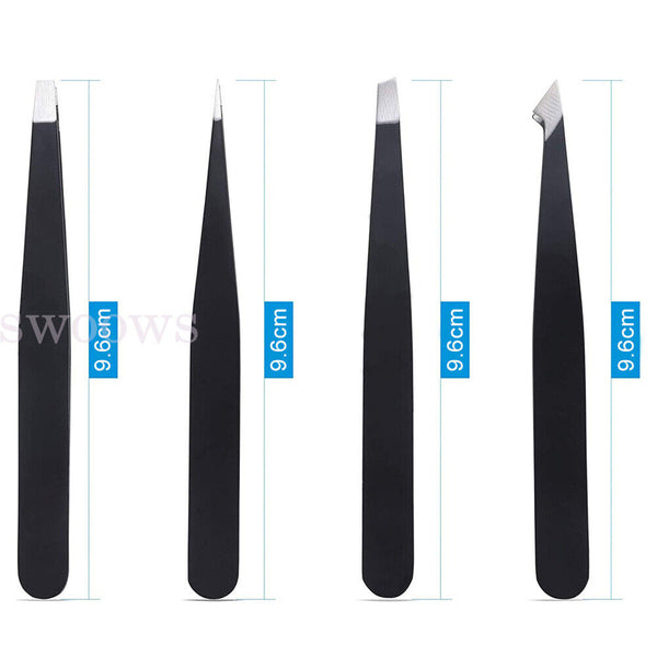 Professional Eyebrow Tweezers Set Plucker Puller Slanted Pointed Tip Manicure