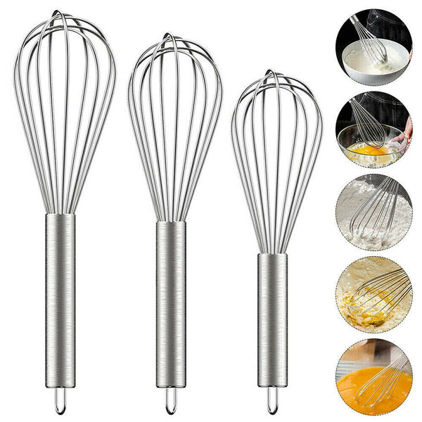 3PCS Stainless Steel Whisk Set 6 Wire Whisks 8/10/12 Inch Kitchen Egg Beater