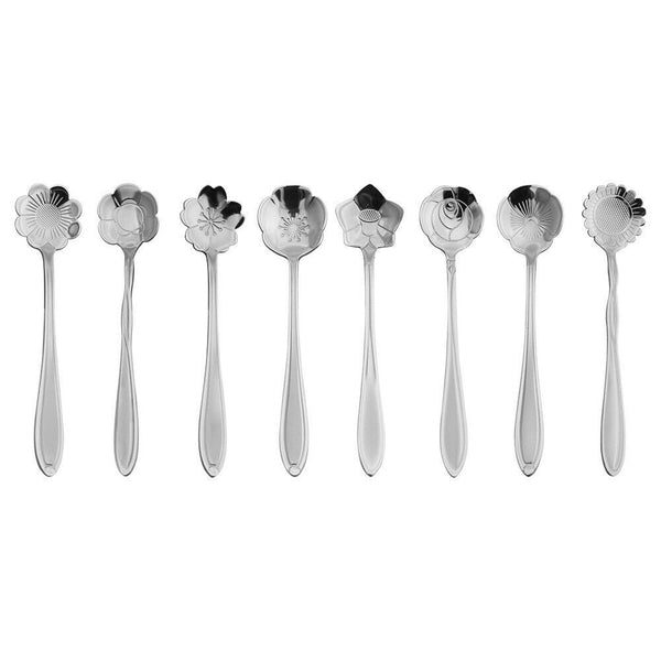 8pcs Spoon Long Handle Dessert Tea Coffee Mixing Spoon Stainless-Steel Teaspoons