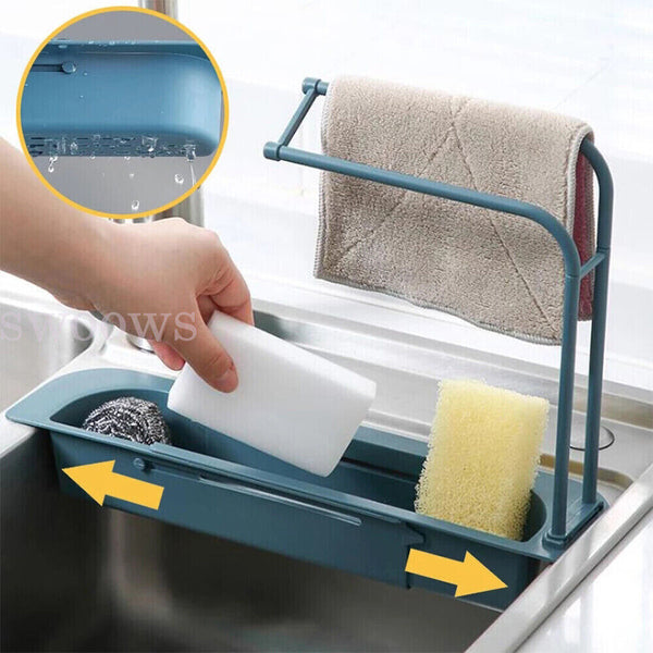 2x Telescopic Sink Rack Storage Holder Kitchen Expandable Drain Basket Organizer