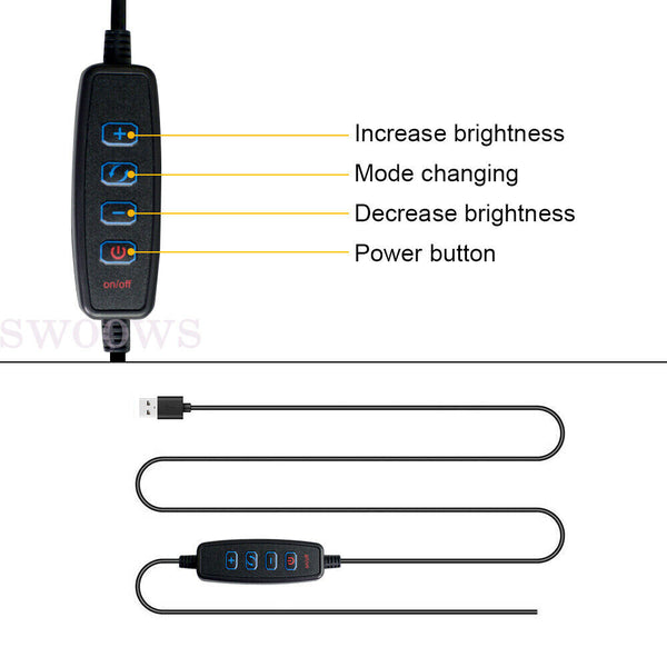 LED Table Bedside Desk Lamp with Clamp Eye-Care Study Reading Light Dimmable USB