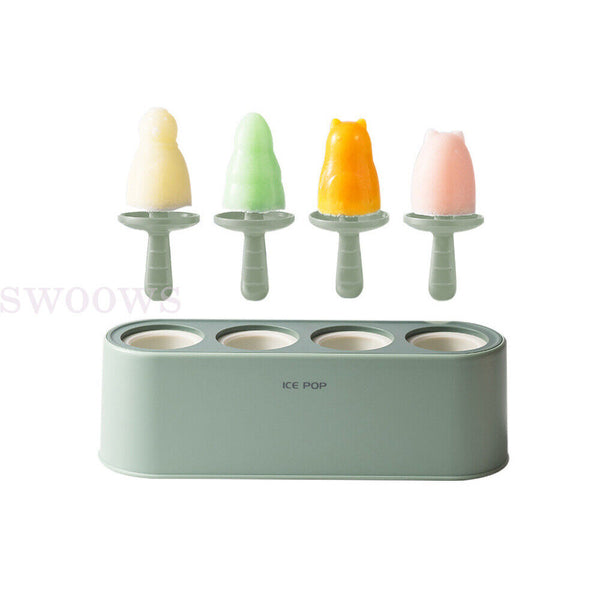 Silicone Ice Cream Mould Block 4 Cavity Frozen Molds Icy Popsicle Pole Jelly