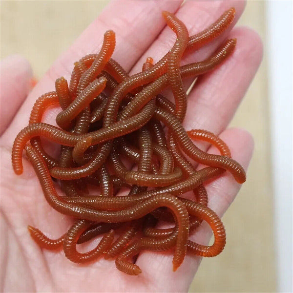 50PCS/Pack 8cm Soft Earthworm Fishing Bait Red Worm Lures Grub Simulation Tackle