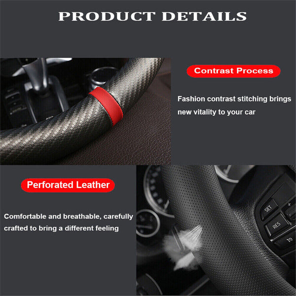 38cm Car Steering Wheel Cover Leather Breathable Anti slip Auto Protection Black