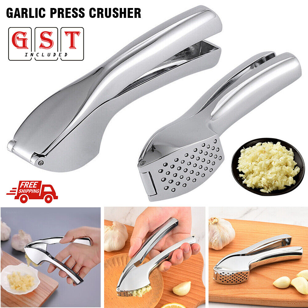 Garlic Press Crusher Stainless Steel Kitchen Mincer Masher Squeezer Tool Silver