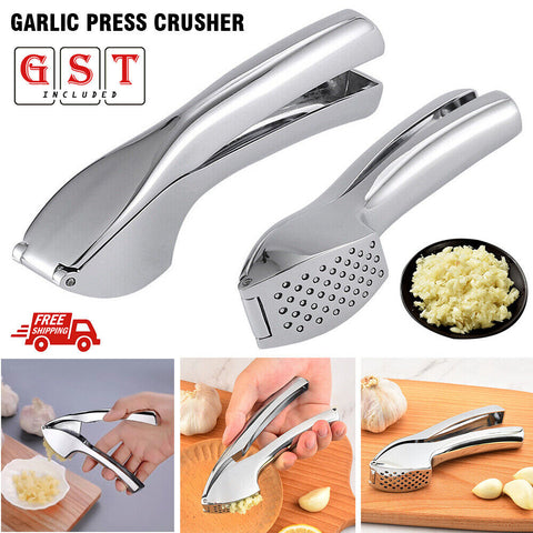 Garlic Press Crusher Stainless Steel Kitchen Mincer Masher Squeezer Tool Silver