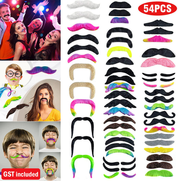 54PCS/SET Fancy Costume Fake Beards Fake Mustache Kids and Adults Self Adhesive