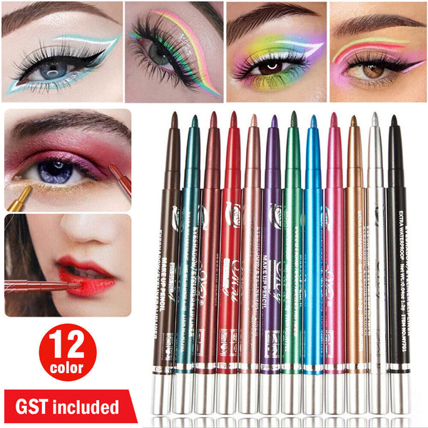 12 Color Eyeliner Pencil Cosmetic Makeup Pen Set Eye Shadow Glitter Party Women