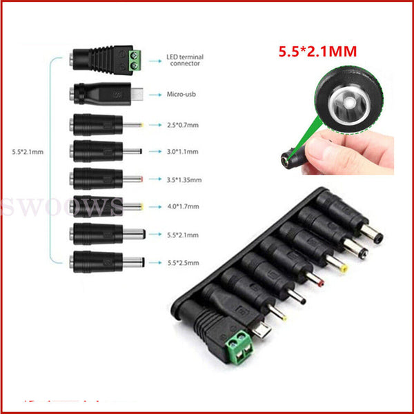 11-20Tips USB to 5.5 mm/2.1 mm 5 Volt DC Barrel Jack Plug Charging 1M Power Cord