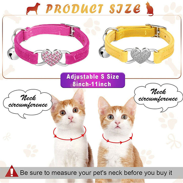 Suede Collar Cat Kitten Dog Puppy Pet Safety Release Adjustable Heart Bling Pink