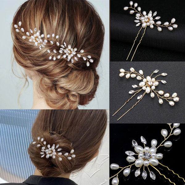 5/10 Bridal Hair Pins Rhinestone Pearl Diamante Flower Slide Clips Grips Wedding