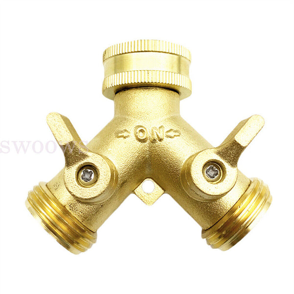 Water Hose Splitter Heavy Duty 2 Way Solid Brass Y Valve Female Connector Garden