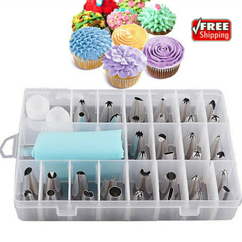 24pcs Nozzle+ Silicone Icing Piping Bags Cream Pastry Set Cake Decorating Tools