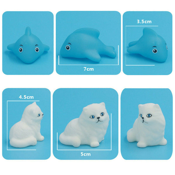 10pcs Rubber Animals Swimming Sound Squeeze Toys Shower Bath + Net