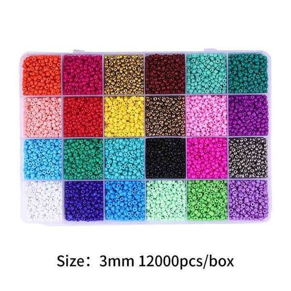 12000Pcs 3mm Glass Seed Beads 24 Colors Loose Beads Kit Bracelet Beads DIY