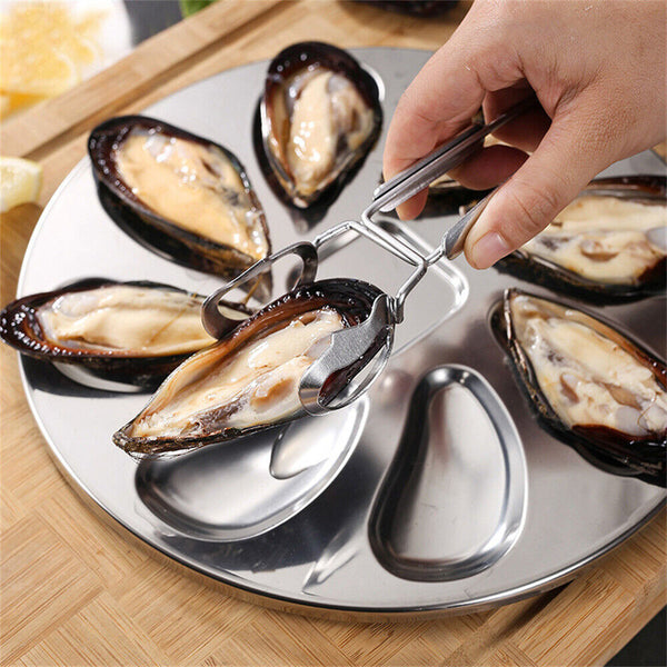 Stainless Steel Grill Pan Oyster Plate Seafood Tray Platter Mussel Dish Kitchen