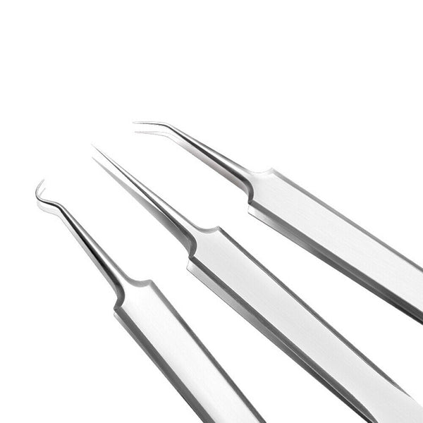 3 Pcs Curved Blackhead Acne Clip Needle Tweezers Pimple Popper Extractor Remover