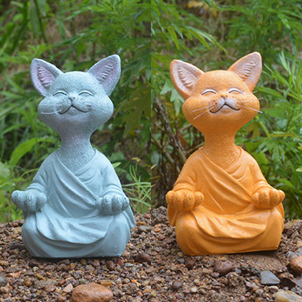 Buddha Cat Figurine Meditation Yoga Collectible Happy Cat Decor Ornaments 12.5cm