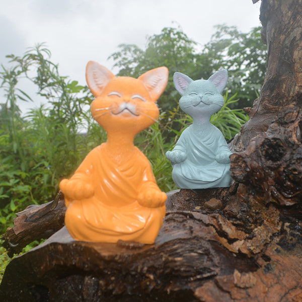 Buddha Cat Figurine Meditation Yoga Collectible Happy Cat Decor Ornaments 12.5cm