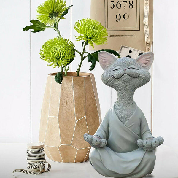 Buddha Cat Figurine Meditation Yoga Collectible Happy Cat Decor Ornaments 12.5cm