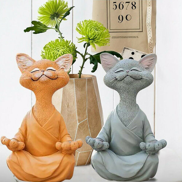 Buddha Cat Figurine Meditation Yoga Collectible Happy Cat Decor Ornaments 12.5cm