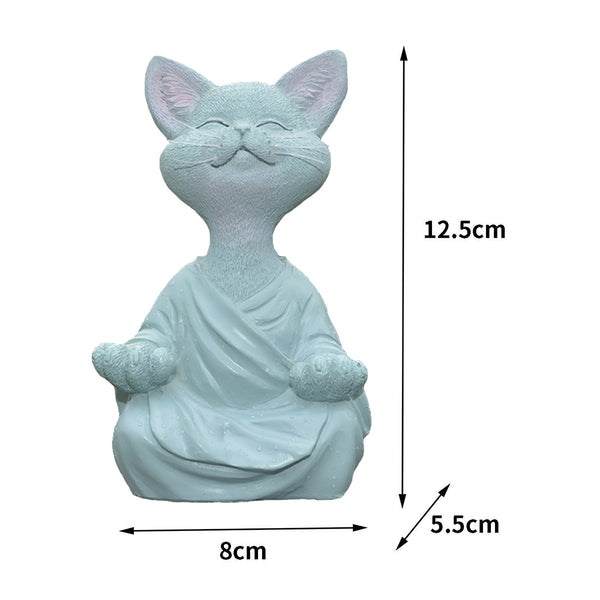 Buddha Cat Figurine Meditation Yoga Collectible Happy Cat Decor Ornaments 12.5cm