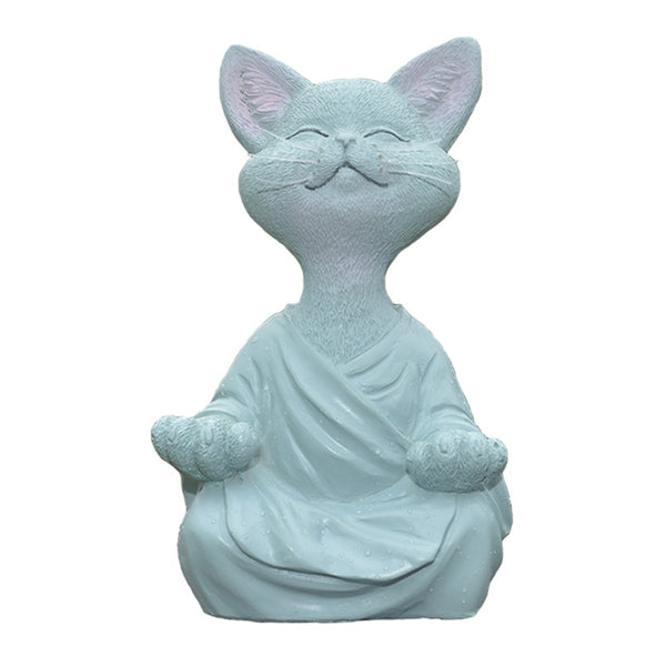 Buddha Cat Figurine Meditation Yoga Collectible Happy Cat Decor Ornaments 12.5cm